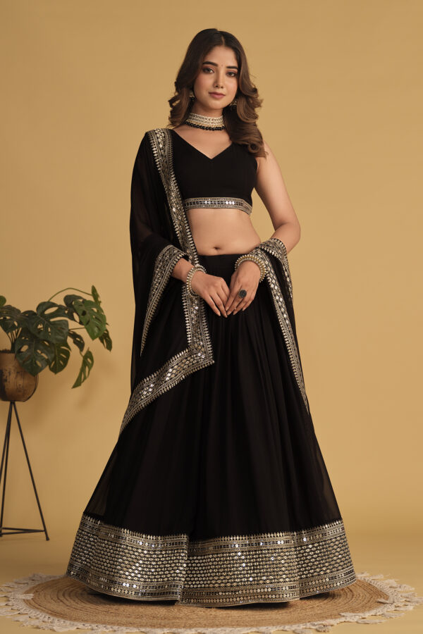 Beautiful Black Zari Embroidered Georgette Lehenga Choli With Dupatta