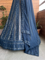 Dark Blue Color Faux Georgette Fabric Sequence Thread Work Lehenga Choli