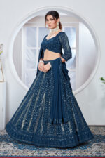 Dark Blue Color Faux Georgette Fabric Sequence Thread Work Lehenga Choli