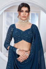 Dark Blue Color Faux Georgette Fabric Sequence Thread Work Lehenga Choli