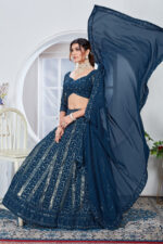 Dark Blue Color Faux Georgette Fabric Sequence Thread Work Lehenga Choli