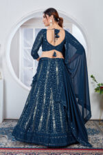 Dark Blue Color Faux Georgette Fabric Sequence Thread Work Lehenga Choli