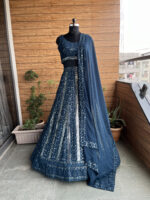 Dark Blue Color Faux Georgette Fabric Sequence Thread Work Lehenga Choli