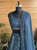 Dark Blue Color Faux Georgette Fabric Sequence Thread Work Lehenga Choli
