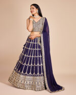 Navy Blue Color Faux Georgette Fabric Mirror Sequence Thread Work Lehenga Choli