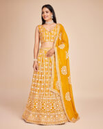Light Orange Color Faux Georgette Fabric Mirror Sequence Thread Work Lehenga Choli