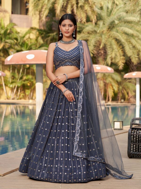 Grey Color Georgette Fabric Embroidery Work Lehenga