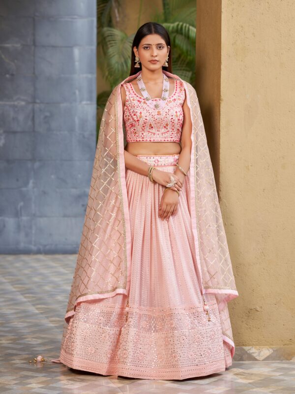 Pink Color Georgette Fabric Embroidery Work Lehenga