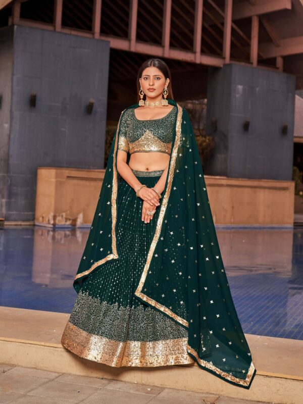 Green Color Georgette Fabric Embroidery Work Lehenga