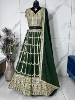 Green Color Faux Georgette Fabric Sequence With Thread Work Lehenga Choli