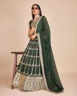 Green Color Faux Georgette Fabric Sequence With Thread Work Lehenga Choli