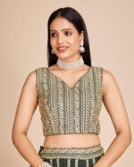 Green Color Faux Georgette Fabric Sequence With Thread Work Lehenga Choli