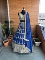 Light Blue Color Faux Georgette Fabric Sequence With Thread Work Lehenga Choli