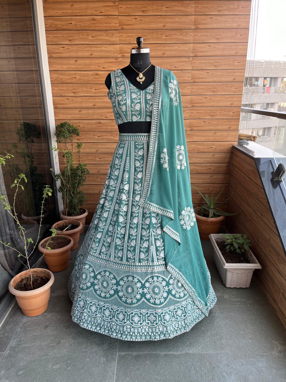 Mint Green Color Faux Georgette Fabric Sequence With Thread Work Lehenga Choli