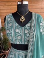 Mint Green Color Faux Georgette Fabric Sequence With Thread Work Lehenga Choli