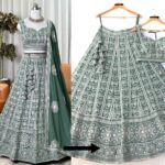 Mint Green Color Faux Georgette Fabric Sequence With Thread Work Lehenga Choli