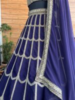 Navy Blue Color Faux Georgette Fabric Sequence With Thread Work Lehenga Choli