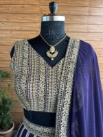 Navy Blue Color Faux Georgette Fabric Sequence With Thread Work Lehenga Choli