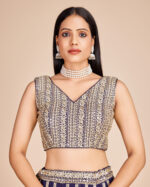Navy Blue Color Faux Georgette Fabric Sequence With Thread Work Lehenga Choli