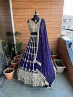 Navy Blue Color Faux Georgette Fabric Sequence With Thread Work Lehenga Choli