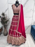 Rani Pink Color Faux Georgette Fabric Sequence With Thread Work Lehenga Choli