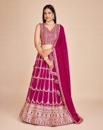 Rani Pink Color Faux Georgette Fabric Sequence With Thread Work Lehenga Choli