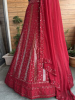 Red Color Faux Georgette Fabric Sequence Thread Work Lehenga Choli