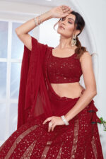 Red Color Faux Georgette Fabric Sequence Thread Work Lehenga Choli
