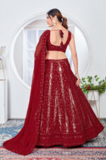 Red Color Faux Georgette Fabric Sequence Thread Work Lehenga Choli