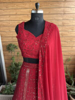 Red Color Faux Georgette Fabric Sequence Thread Work Lehenga Choli
