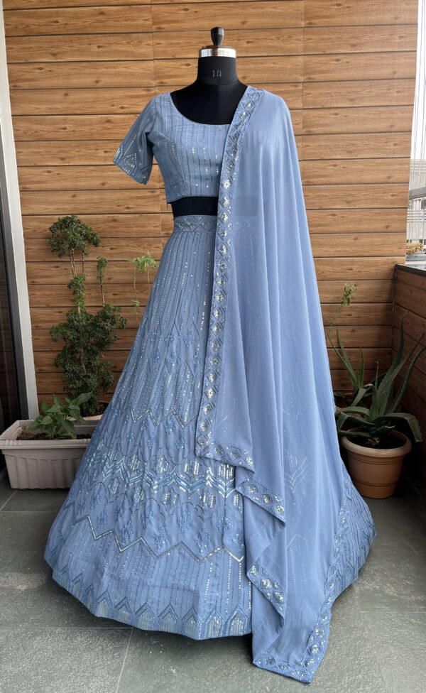 Sky Blue Color Faux Georgette Fabric Sequence Thread Work Lehenga Choli