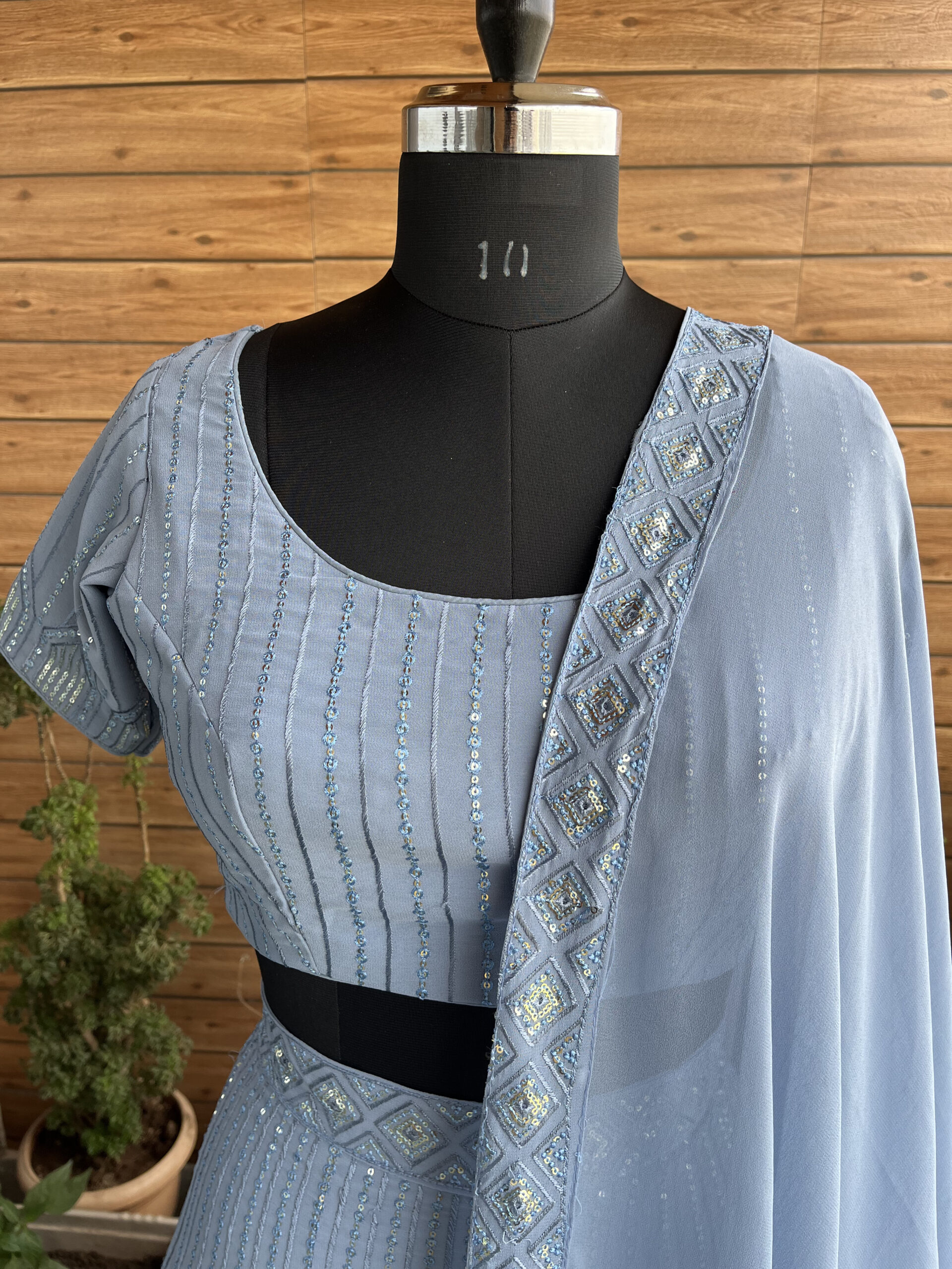 Sky Blue Color Faux Georgette Fabric Sequence Thread Work Lehenga Choli