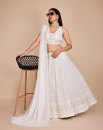 White Color Faux Georgette Fabric Sequence Thread Work Lehenga Choli White Color Faux Georgette Fabric Sequence Thread Work Lehenga Choli