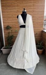 White Color Faux Georgette Fabric Sequence Thread Work Lehenga Choli-FDVDZ2230WHITE (7) White Color Faux Georgette Fabric Sequence Thread Work Lehenga Choli