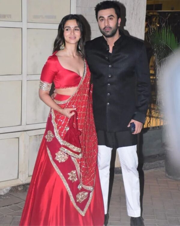 Alia Bhatt Red Color Satin Silk Fabric Lehenga Choli