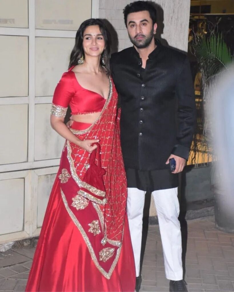 Alia Bhatt Red Color Satin Silk Fabric Lehenga Choli