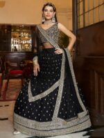 Black Color Faux Georgette Fabric Sequence Thread Work Lehenga Choli