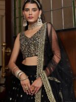 Black Color Faux Georgette Fabric Sequence Thread Work Lehenga Choli