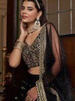 Black Color Faux Georgette Fabric Sequence Thread Work Lehenga Choli