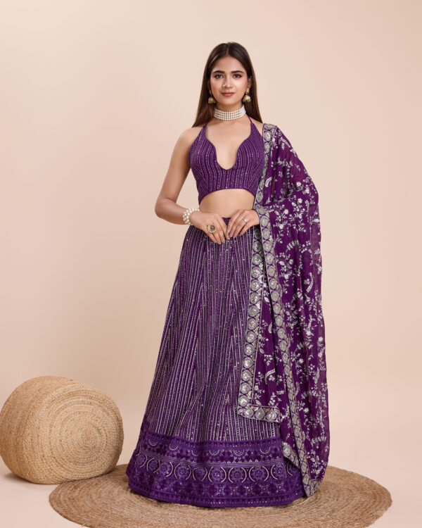 Purple Color Faux Georgette Fabric Sequence Thread Work Lehenga Choli
