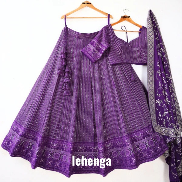Purple Color Faux Georgette Fabric Sequence Thread Work Lehenga Choli