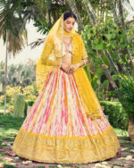 Yellow Color Chinon Fabric Embroidery Work Digital Print Lehenga