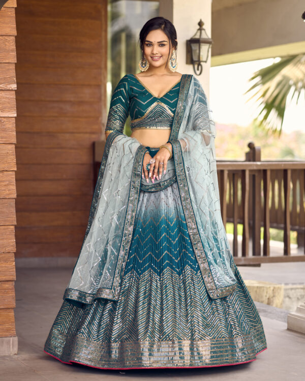 Blue Color Chinon Fabric Sequence Embroidery Work Lehenga
