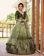 Green Color Chinon Fabric Sequence Embroidery Work Lehenga