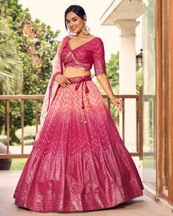 Pink Color Chinon Fabric Sequence Embroidery Work Lehenga