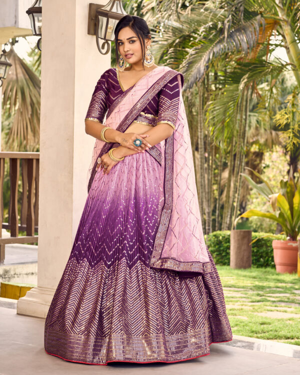 Purple Color Chinon Fabric Sequence Embroidery Work Lehenga
