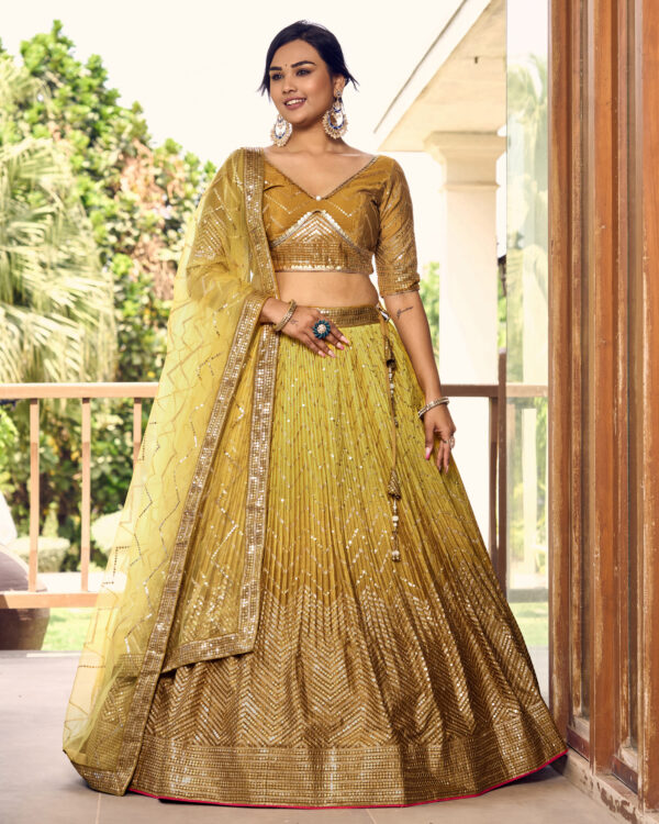 Yellow Color Chinon Fabric Sequence Embroidery Work Lehenga
