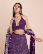 Purple Color Faux Georgette Fabric Sequence Thread Work Lehenga Choli