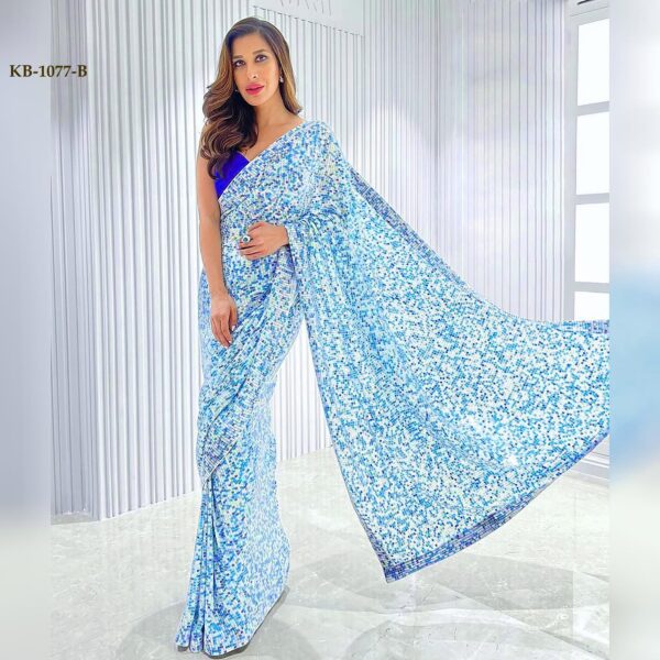 Blue Color Georgette Fabric Thread Sequence Work Party Wear Saree