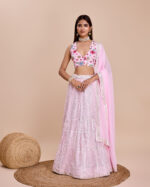 Light Pink Color Faux Georgette Fabric Sequence Thread Work Lehenga Choli